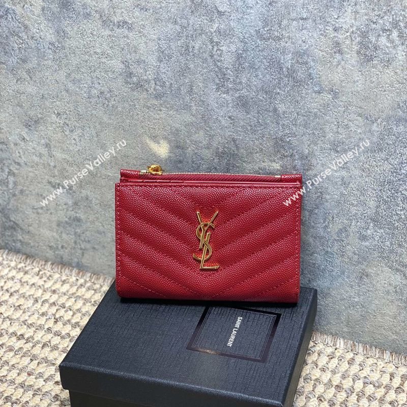 Saint Laurent Grained Leather Short Wallet Red 2026 575974 (MHUI-260403075)