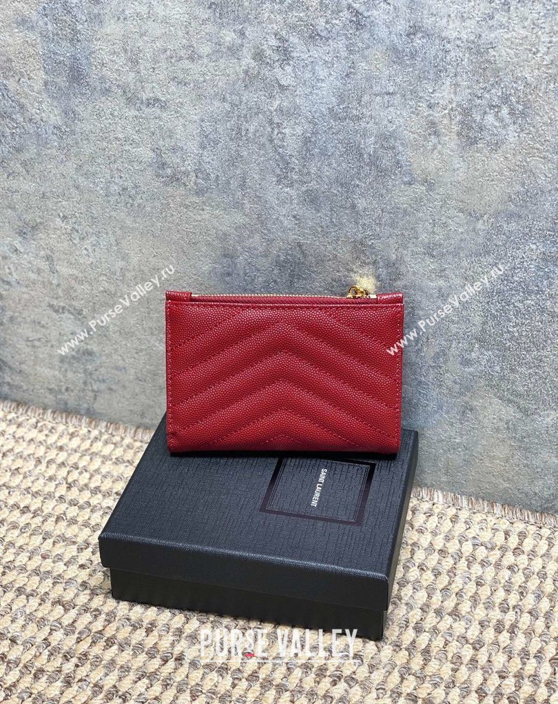 Saint Laurent Grained Leather Short Wallet Red 2026 575974 (MHUI-260403075)
