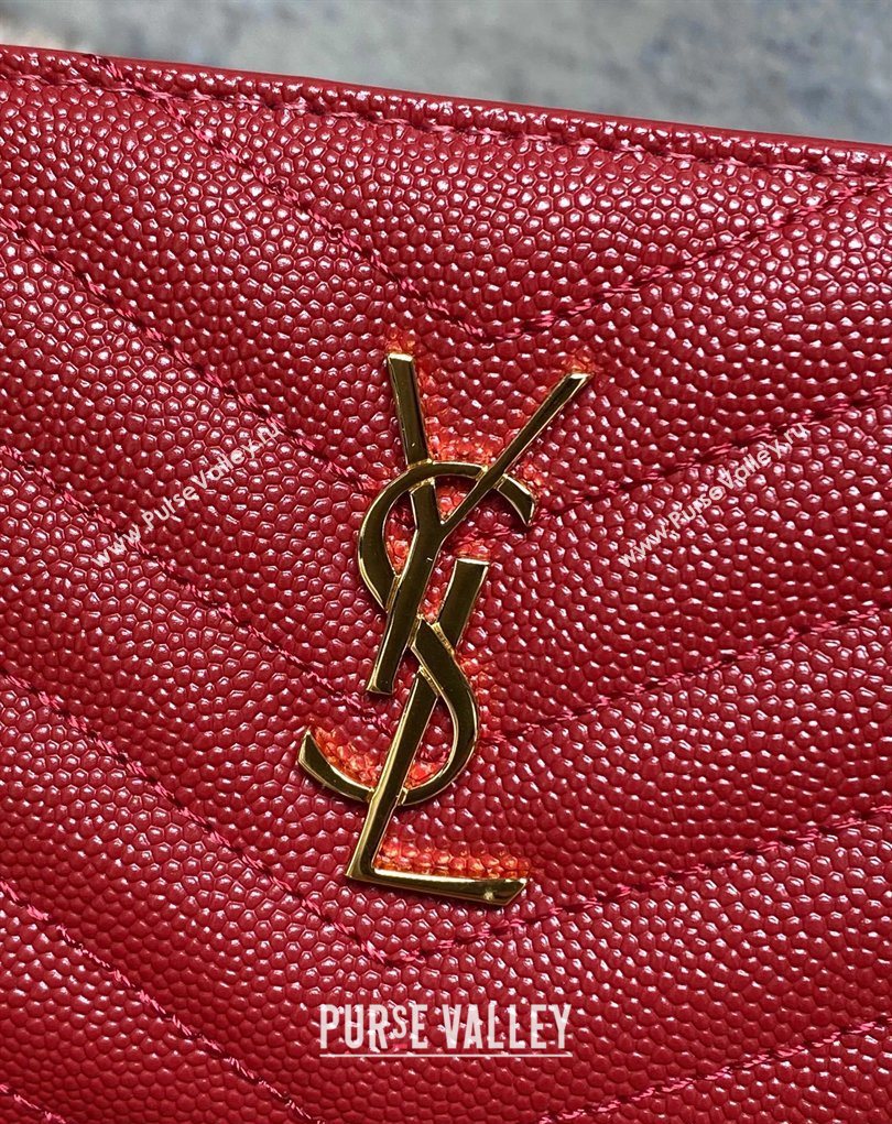 Saint Laurent Grained Leather Short Wallet Red 2026 575974 (MHUI-260403075)