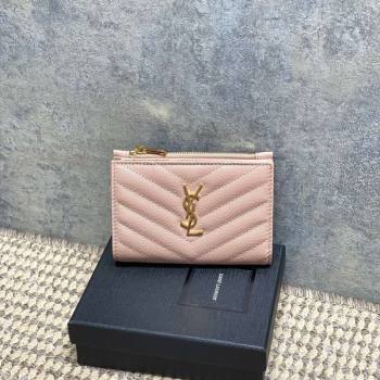 Saint Laurent Grained Leather Short Wallet Pink 2026 575974 (MHUI-260403076)