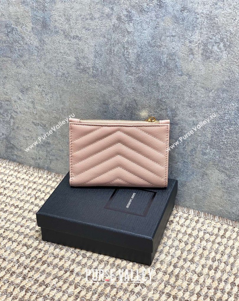 Saint Laurent Grained Leather Short Wallet Pink 2026 575974 (MHUI-260403076)