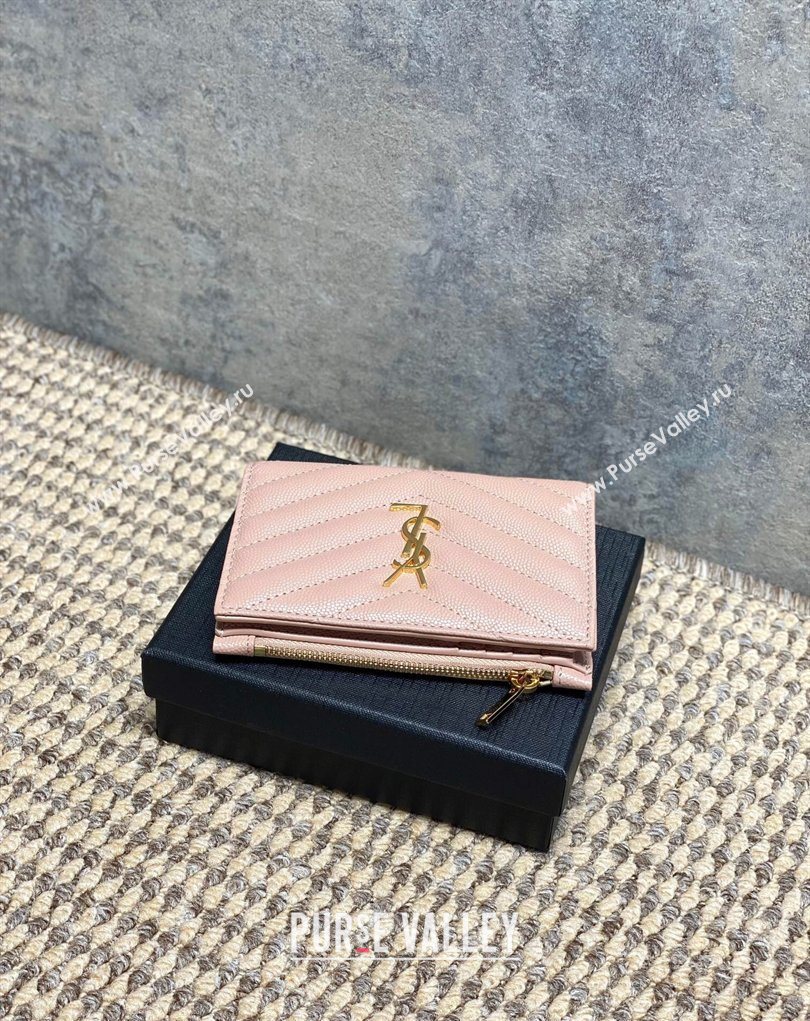Saint Laurent Grained Leather Short Wallet Pink 2026 575974 (MHUI-260403076)