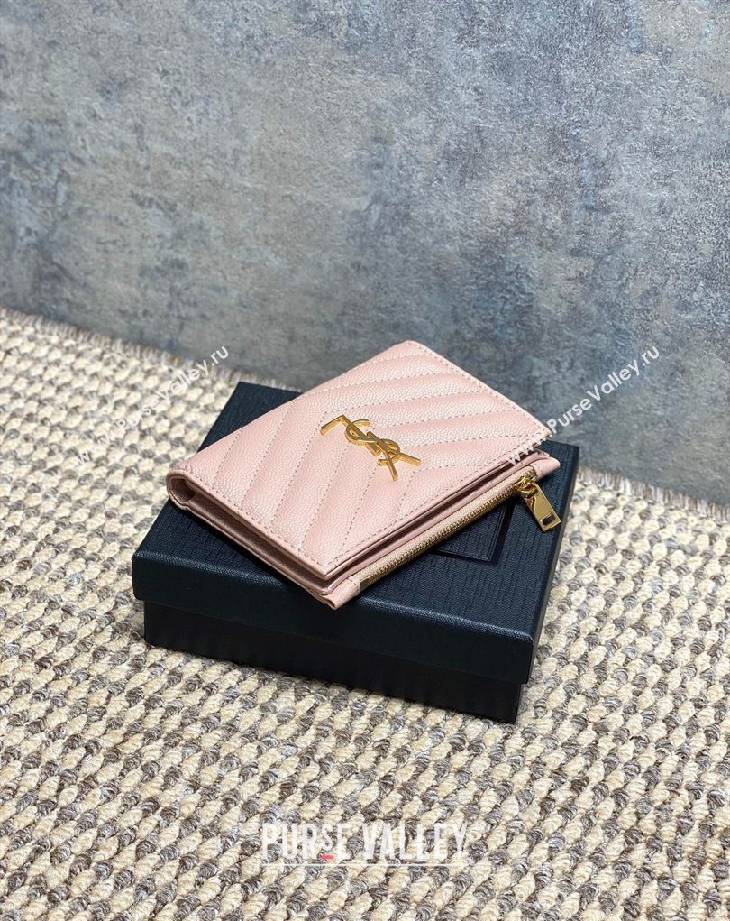 Saint Laurent Grained Leather Short Wallet Pink 2026 575974 (MHUI-260403076)