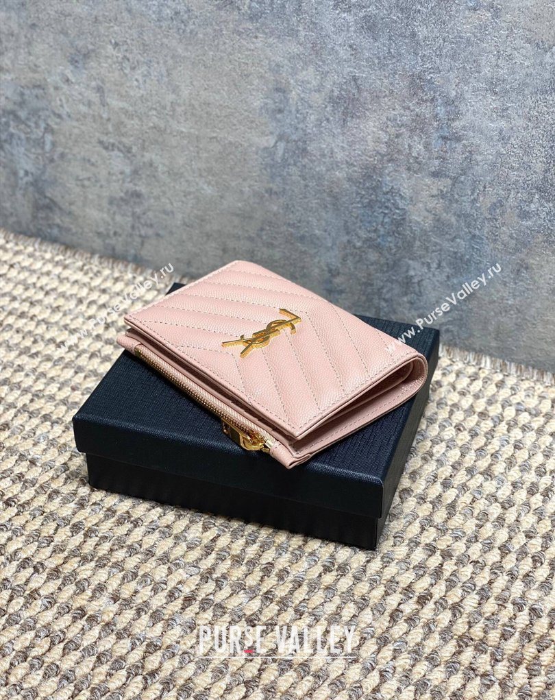 Saint Laurent Grained Leather Short Wallet Pink 2026 575974 (MHUI-260403076)