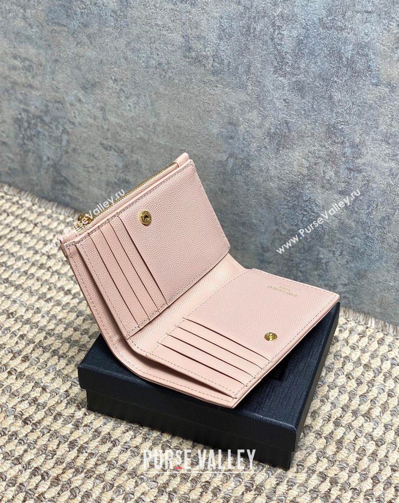 Saint Laurent Grained Leather Short Wallet Pink 2026 575974 (MHUI-260403076)