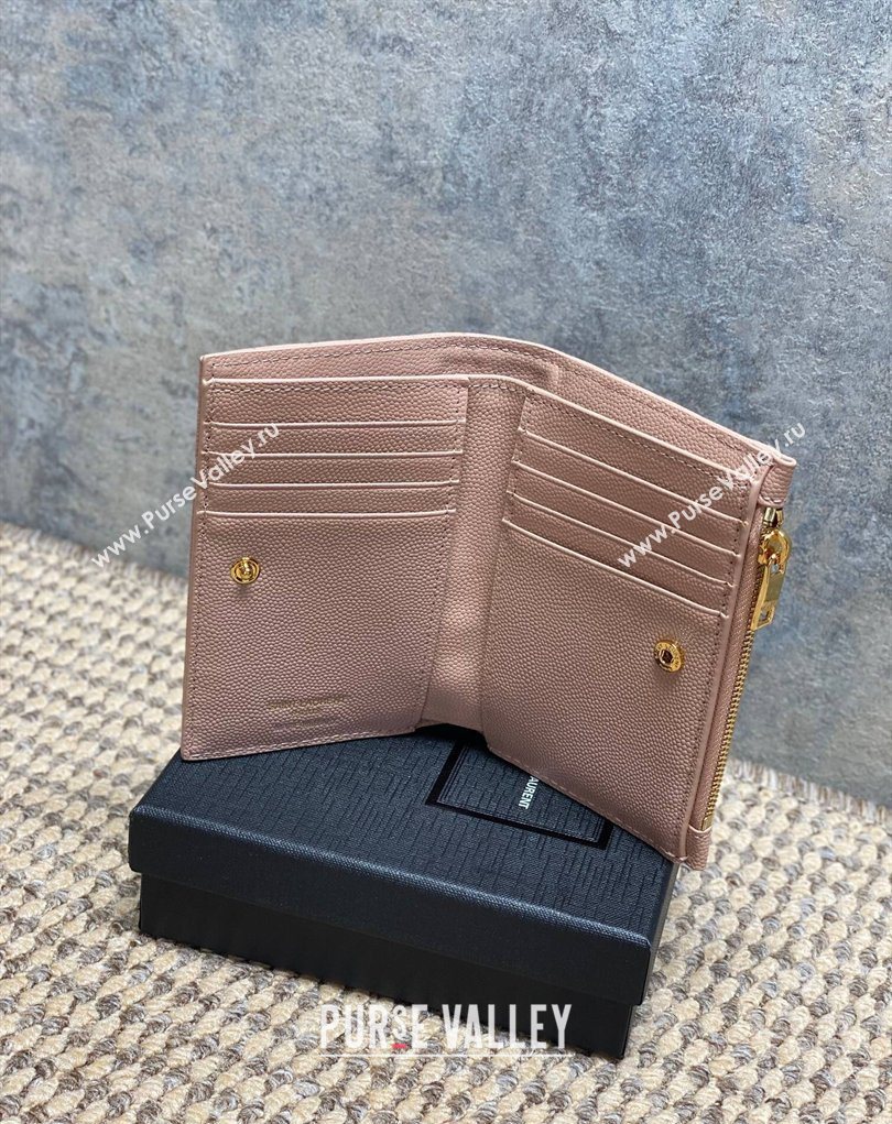 Saint Laurent Grained Leather Short Wallet Pink 2026 575974 (MHUI-260403076)
