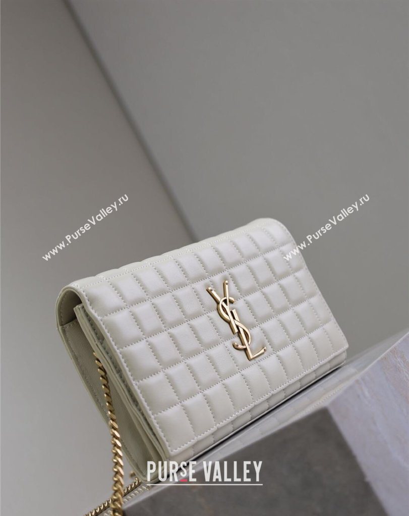 Saint Laurent Cassandre Quilted Lambskin Leather Chain Bag White 2026 743364 (MHUI-260403053)