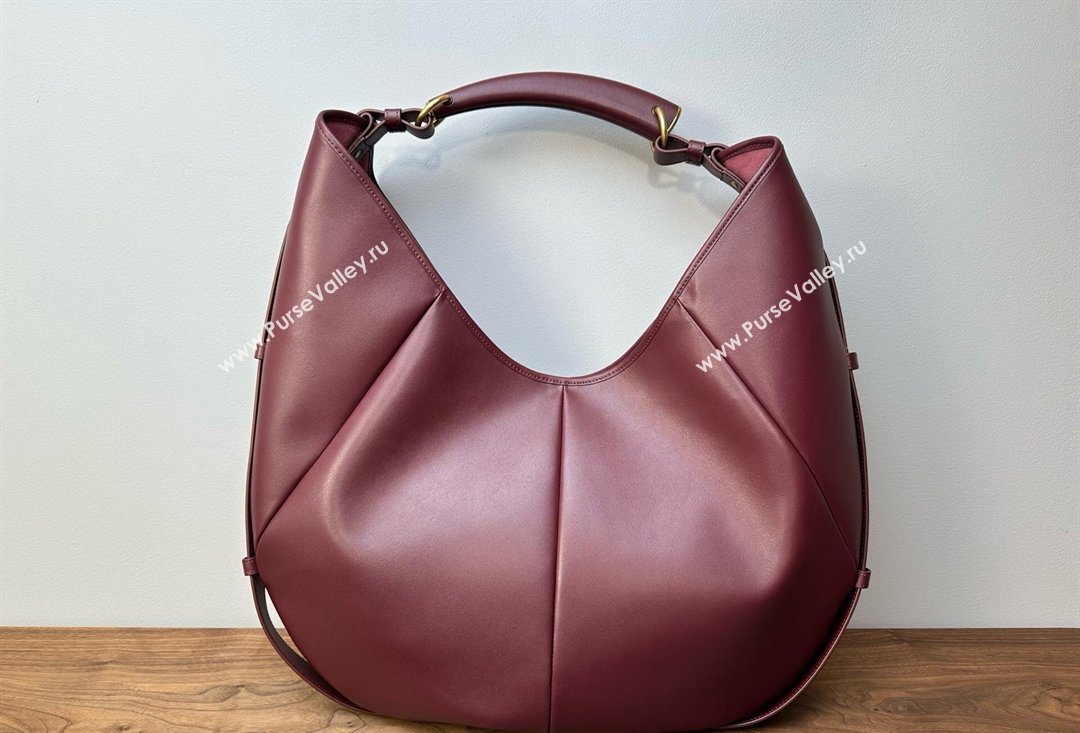 Saint Laurent MOMBASA large hobo bag in Leather Burgundy 2026 848811 (MHUI-260403090)