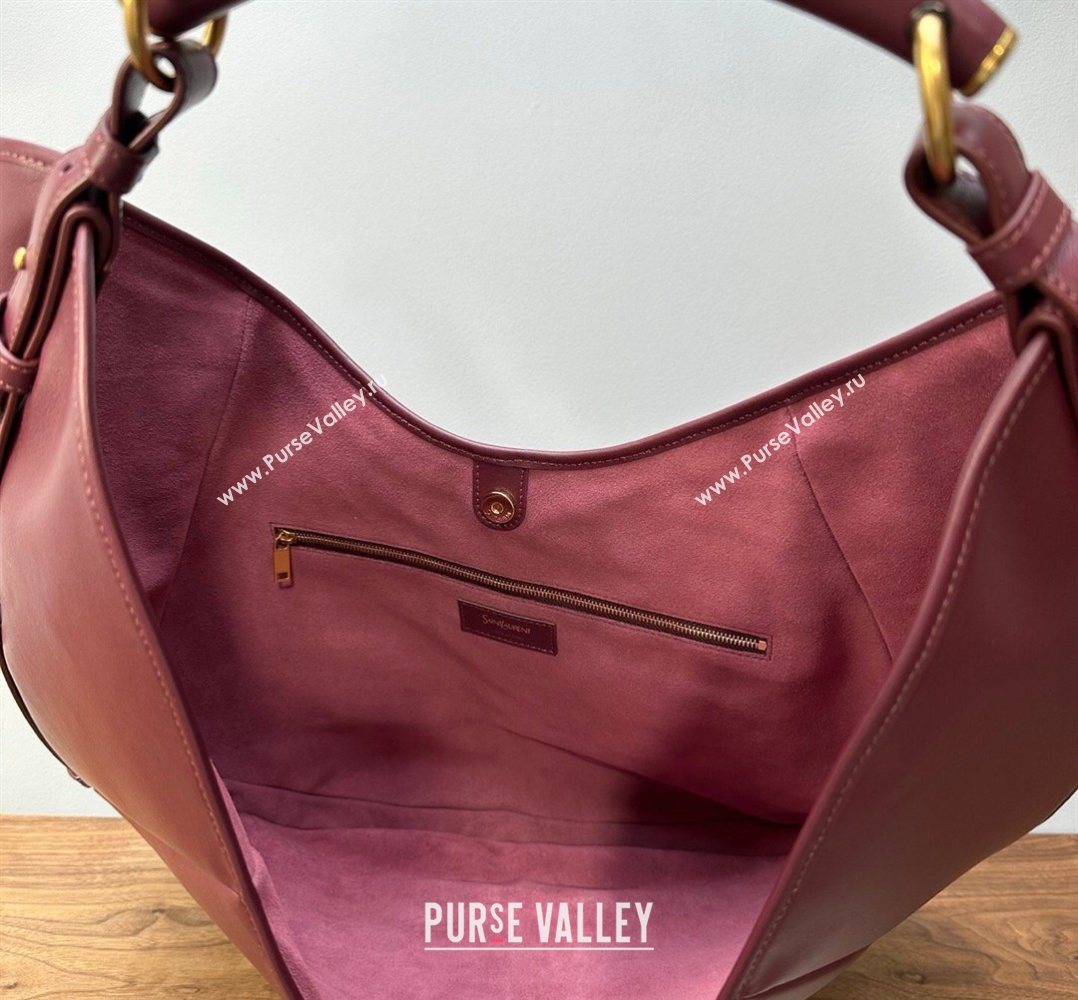 Saint Laurent MOMBASA large hobo bag in Leather Burgundy 2026 848811 (MHUI-260403090)