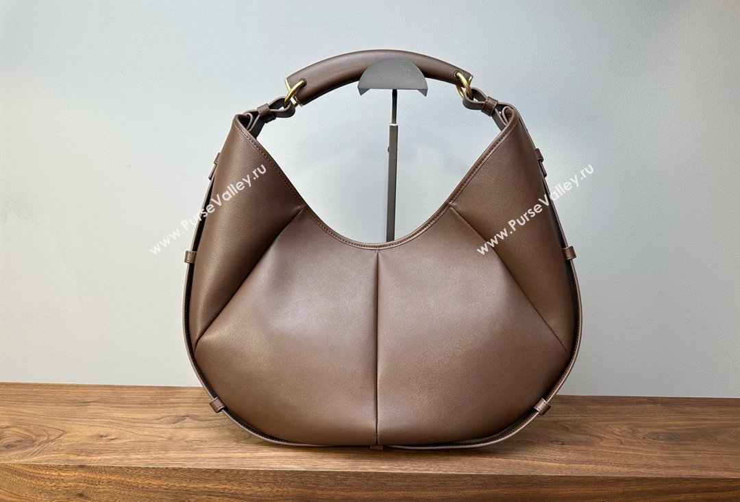 Saint Laurent MOMBASA Medium hobo bag in Leather Coffee Brown 2026 862029 (MHUI-260403091)