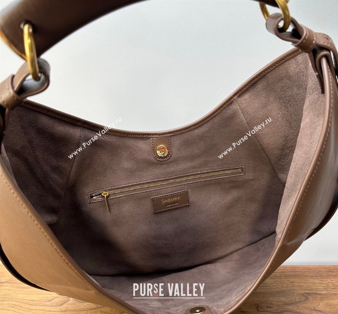 Saint Laurent MOMBASA Medium hobo bag in Leather Coffee Brown 2026 862029 (MHUI-260403091)