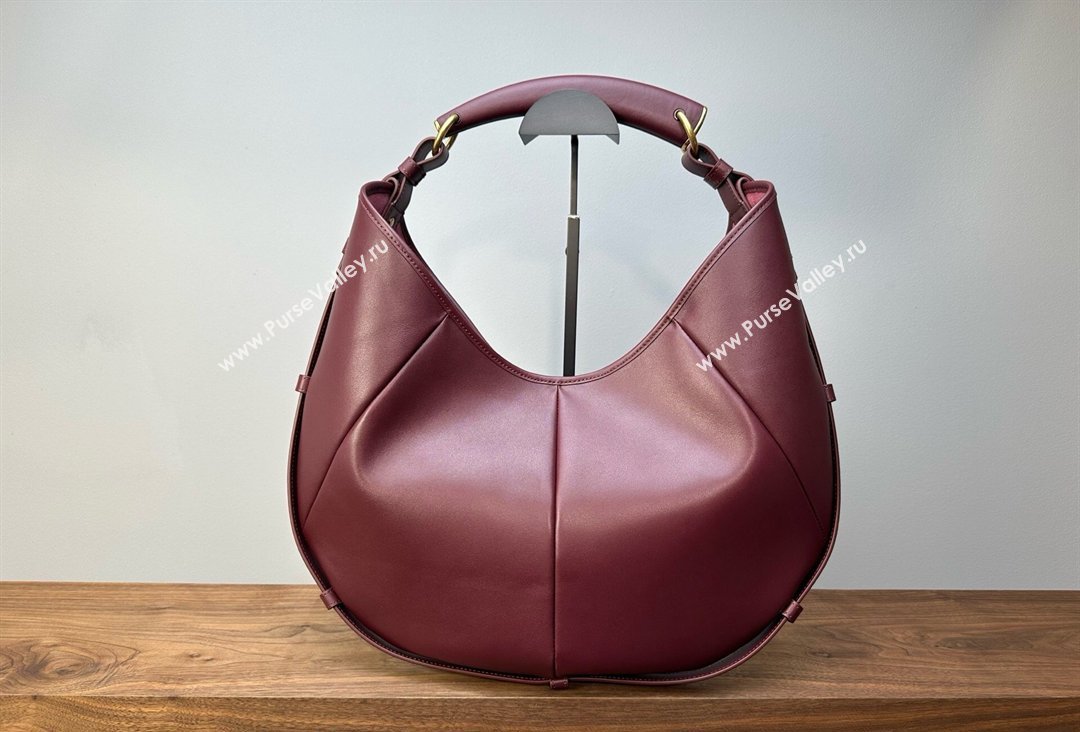 Saint Laurent MOMBASA Medium hobo bag in Leather Burgundy 2026 862029 (MHUI-260403093)