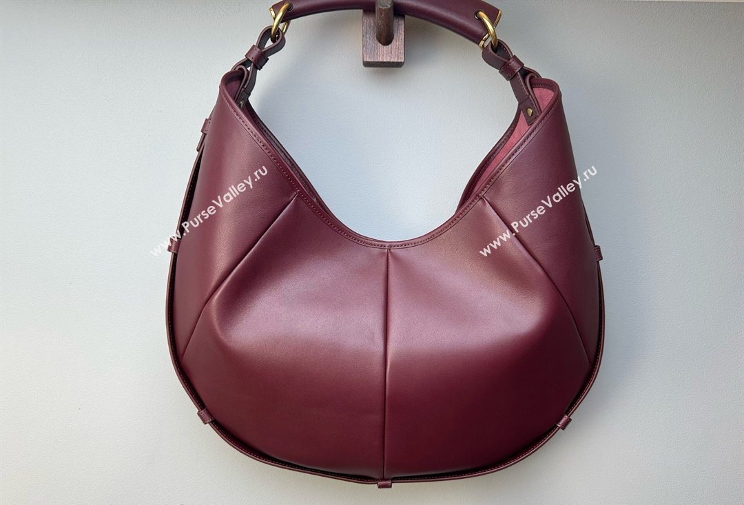 Saint Laurent MOMBASA Medium hobo bag in Leather Burgundy 2026 862029 (MHUI-260403093)