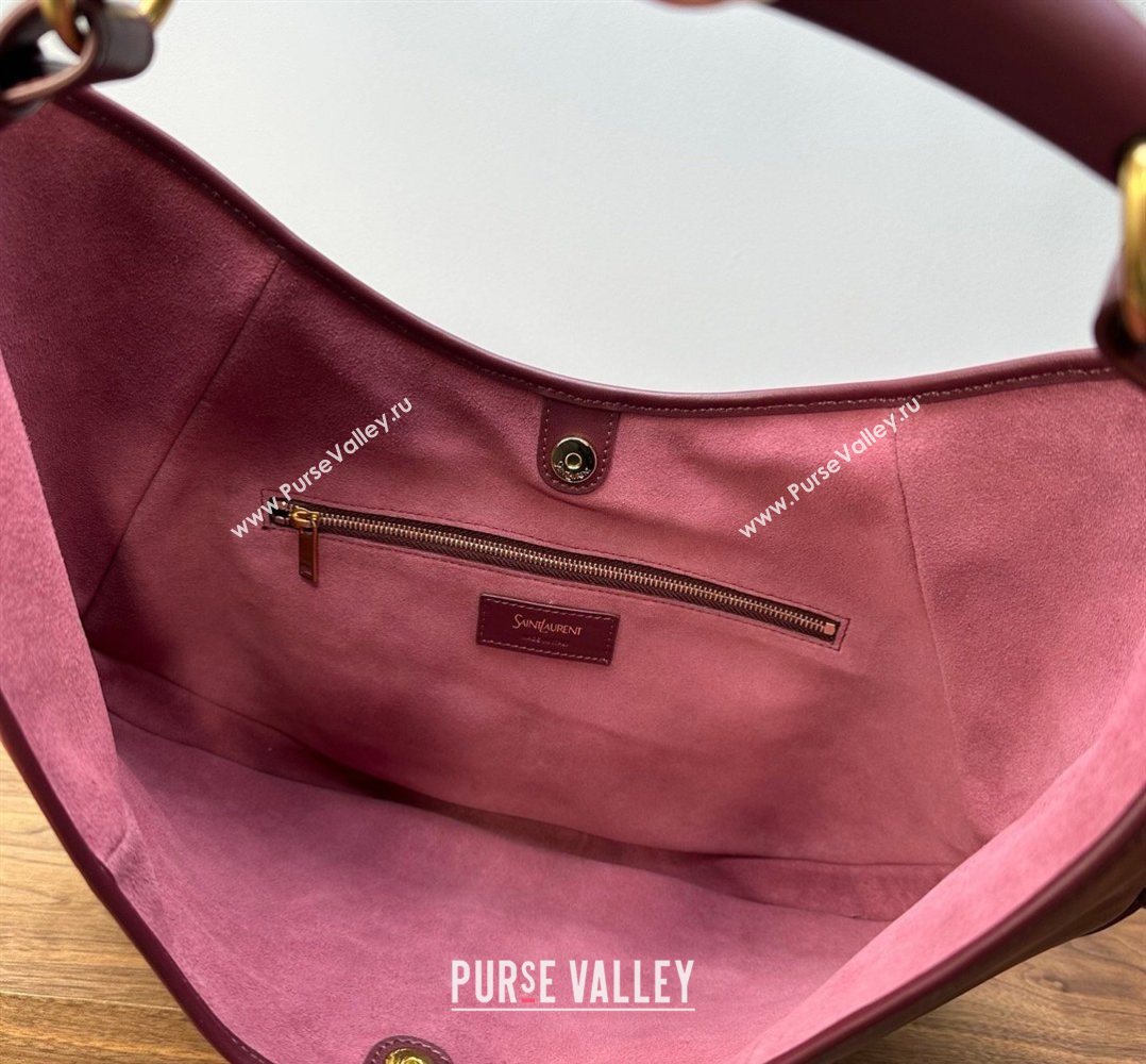 Saint Laurent MOMBASA Medium hobo bag in Leather Burgundy 2026 862029 (MHUI-260403093)
