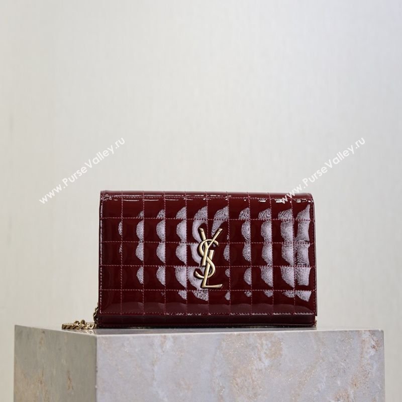 Saint Laurent Cassandre Quilted Patent Leather Chain Bag Burgundy 2026 743364 (MHUI-260403054)