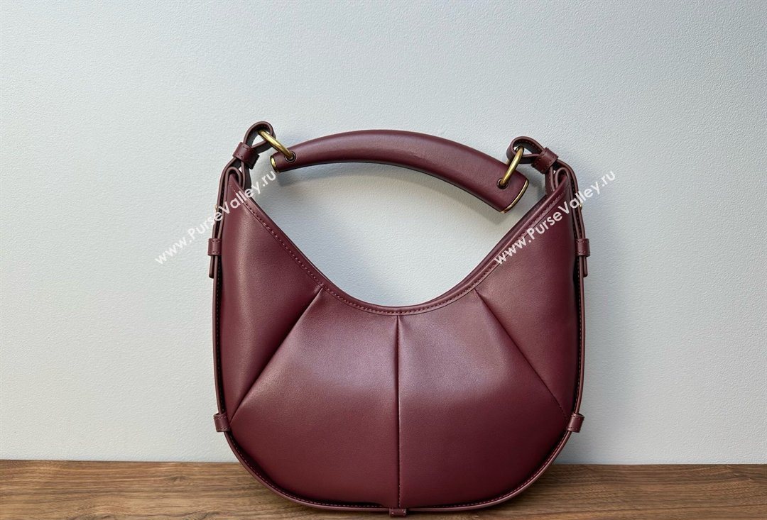 Saint Laurent MOMBASA Small hobo bag in Leather Burgundy 2026 851432 (MHUI-260403094)