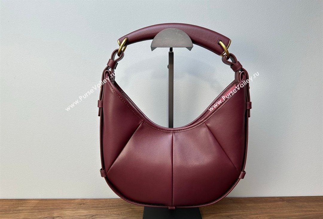 Saint Laurent MOMBASA Small hobo bag in Leather Burgundy 2026 851432 (MHUI-260403094)