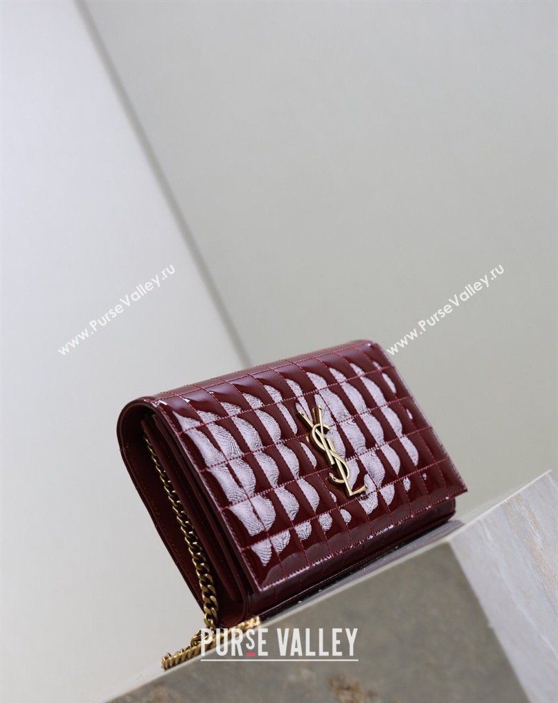 Saint Laurent Cassandre Quilted Patent Leather Chain Bag Burgundy 2026 743364 (MHUI-260403054)