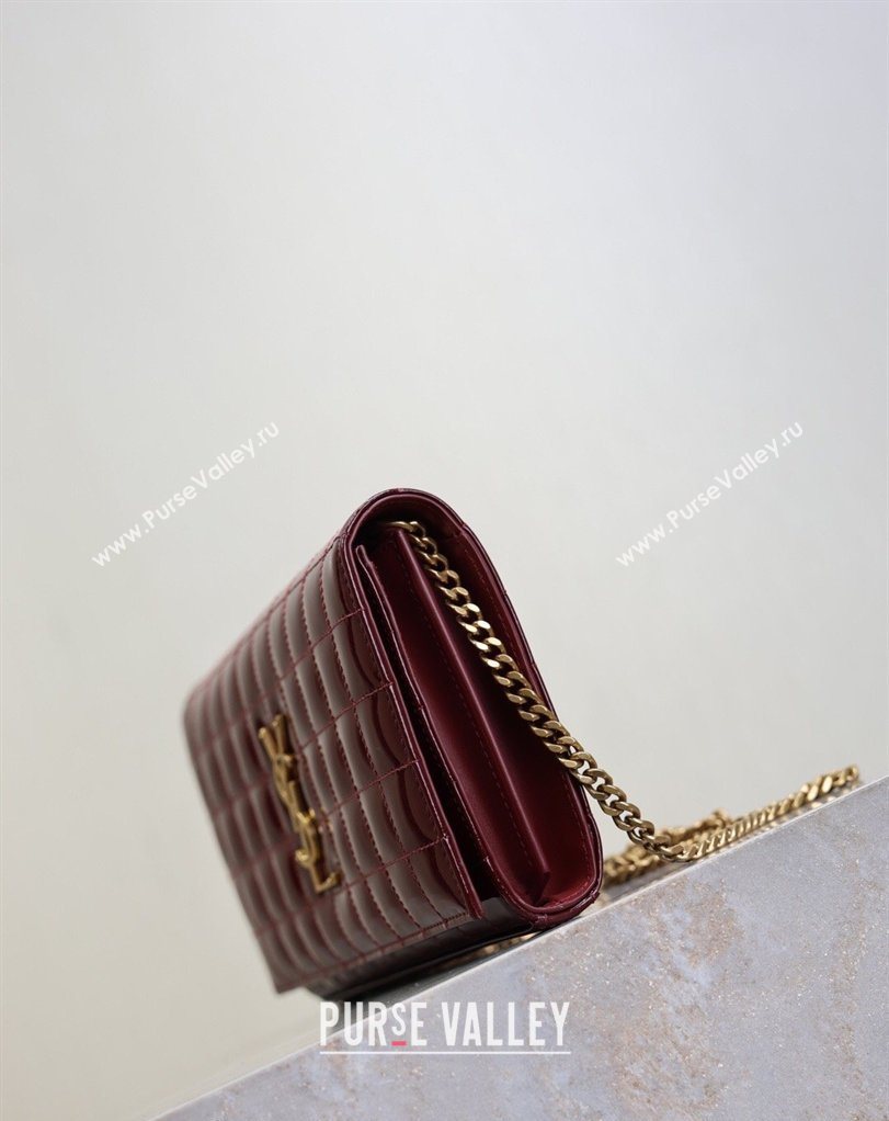 Saint Laurent Cassandre Quilted Patent Leather Chain Bag Burgundy 2026 743364 (MHUI-260403054)