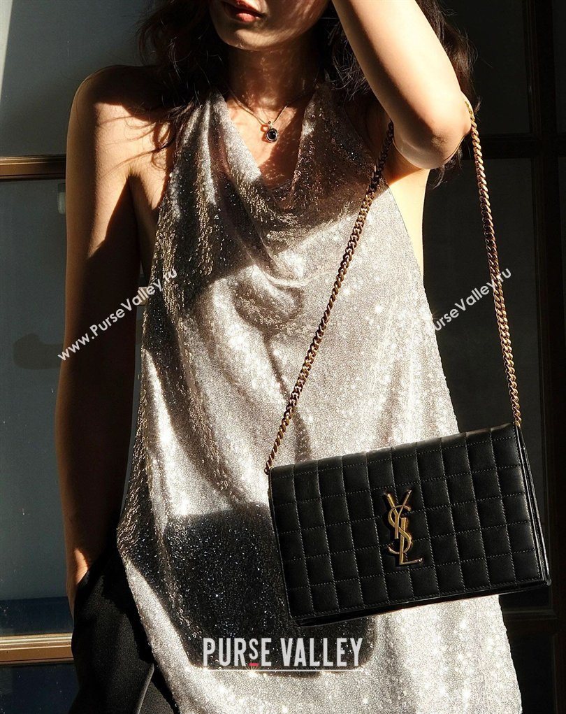 Saint Laurent Cassandre Quilted Lambskin Leather Chain Bag Black 2026 743364 (MHUI-260403052)