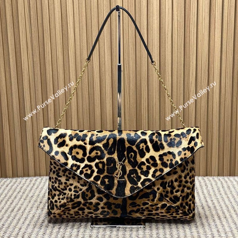 Saint Laurent Cassander XXL Envelope Pouch On Chain in Leopard Print 2026 841702 (MHUI-260403103)