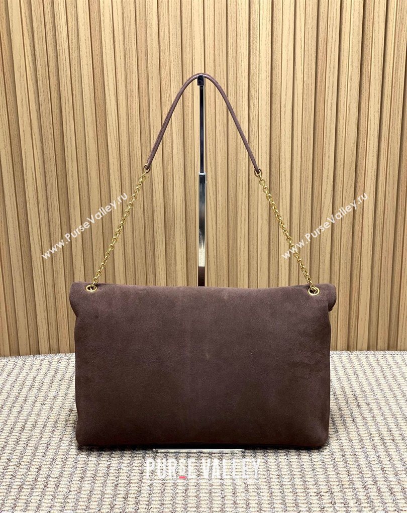 Saint Laurent Cassander XXL Envelope Pouch On Chain in Suede Dark Brown 2026 841702 (MHUI-260403104)