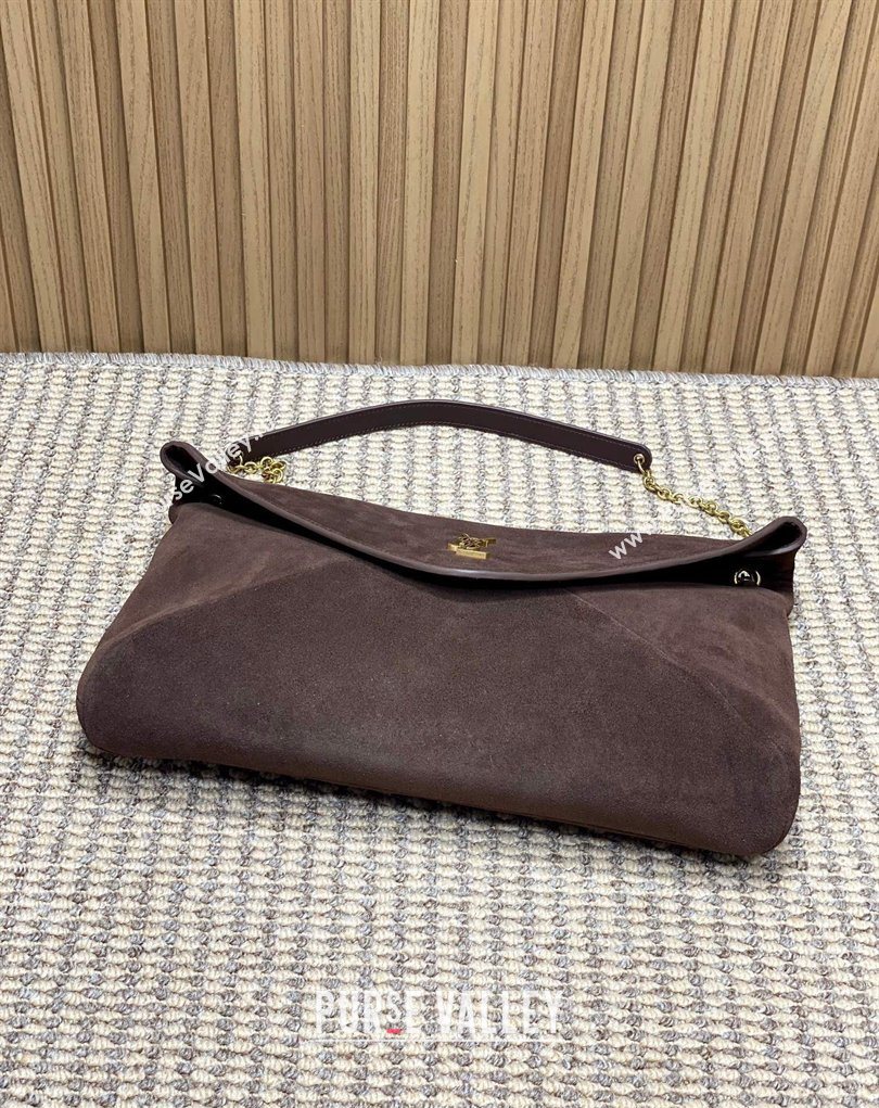 Saint Laurent Cassander XXL Envelope Pouch On Chain in Suede Dark Brown 2026 841702 (MHUI-260403104)