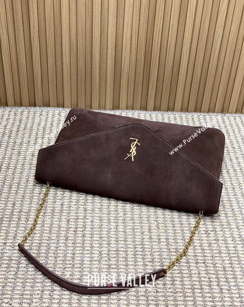 Saint Laurent Cassander XXL Envelope Pouch On Chain in Suede Dark Brown 2026 841702 (MHUI-260403104)