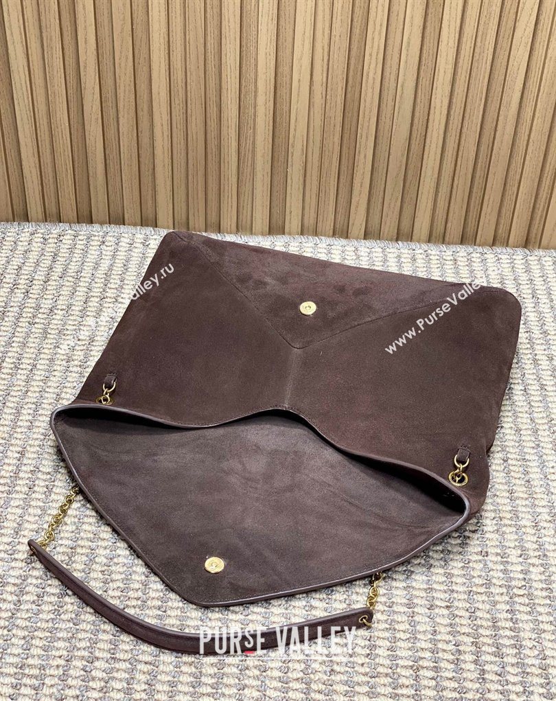 Saint Laurent Cassander XXL Envelope Pouch On Chain in Suede Dark Brown 2026 841702 (MHUI-260403104)