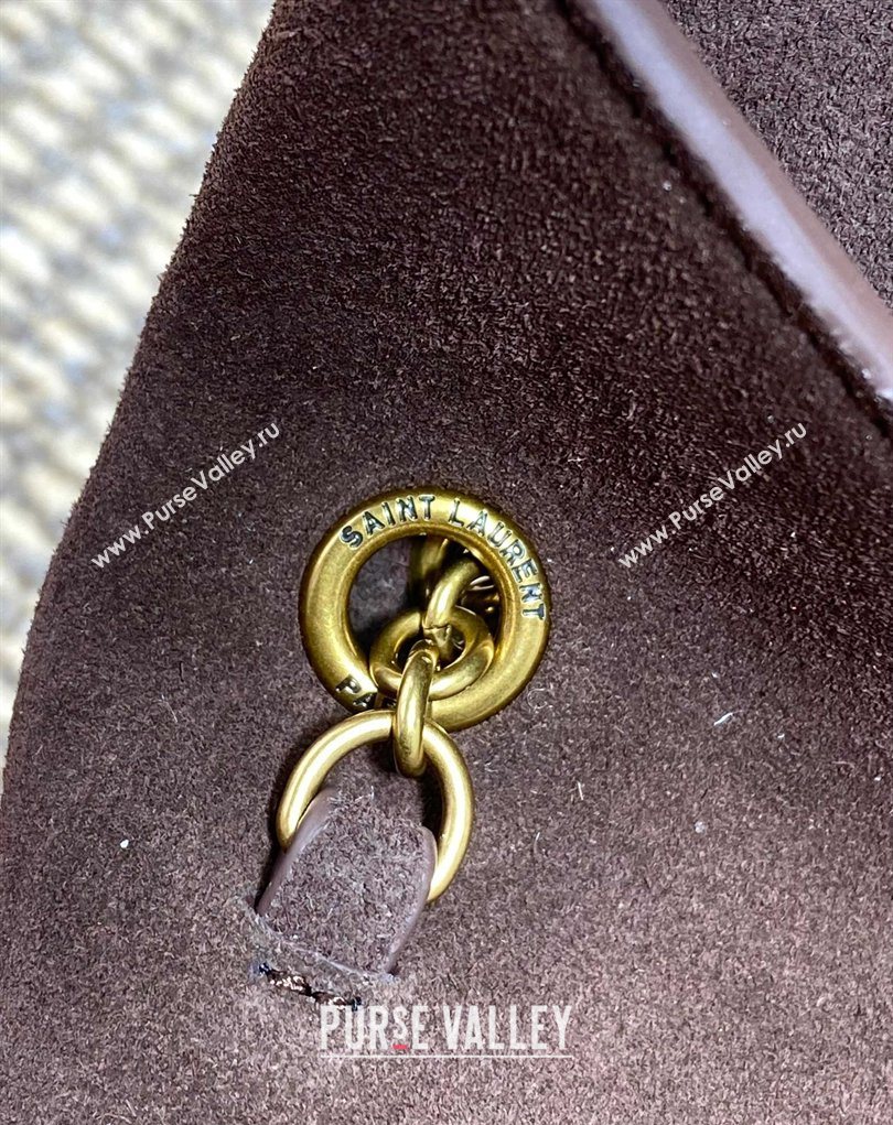 Saint Laurent Cassander XXL Envelope Pouch On Chain in Suede Dark Brown 2026 841702 (MHUI-260403104)