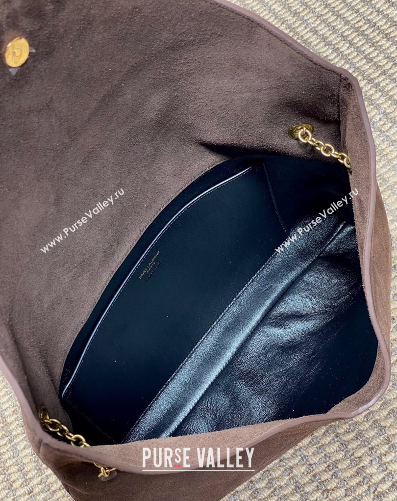 Saint Laurent Cassander XXL Envelope Pouch On Chain in Suede Dark Brown 2026 841702 (MHUI-260403104)