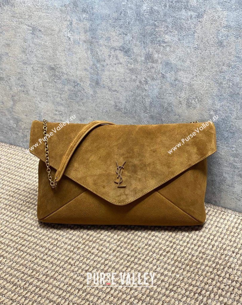 Saint Laurent Cassander XXL Envelope Pouch On Chain in Suede Camel 2026 841702 (MHUI-260403105)