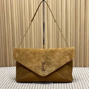 Saint Laurent Cassander XXL Envelope Pouch On Chain in Suede Camel 2026 841702 (MHUI-260403105)
