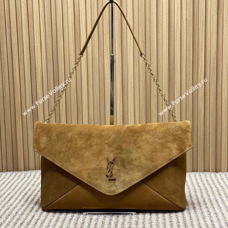 Saint Laurent Cassander XXL Envelope Pouch On Chain in Suede Camel 2026 841702 (MHUI-260403105)