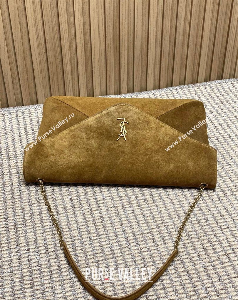 Saint Laurent Cassander XXL Envelope Pouch On Chain in Suede Camel 2026 841702 (MHUI-260403105)
