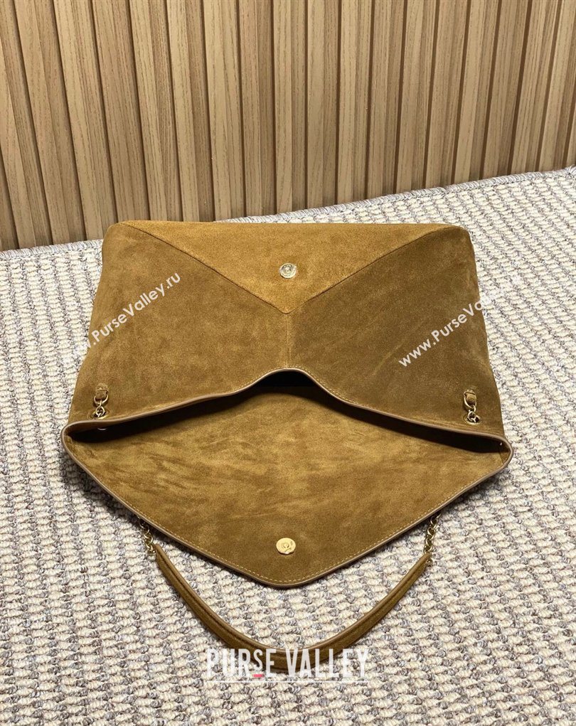Saint Laurent Cassander XXL Envelope Pouch On Chain in Suede Camel 2026 841702 (MHUI-260403105)