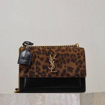 Saint Laurent Sunset Medium Bag in Leopard print and Leather 442906 2026 411906 (MHUI-260403109)