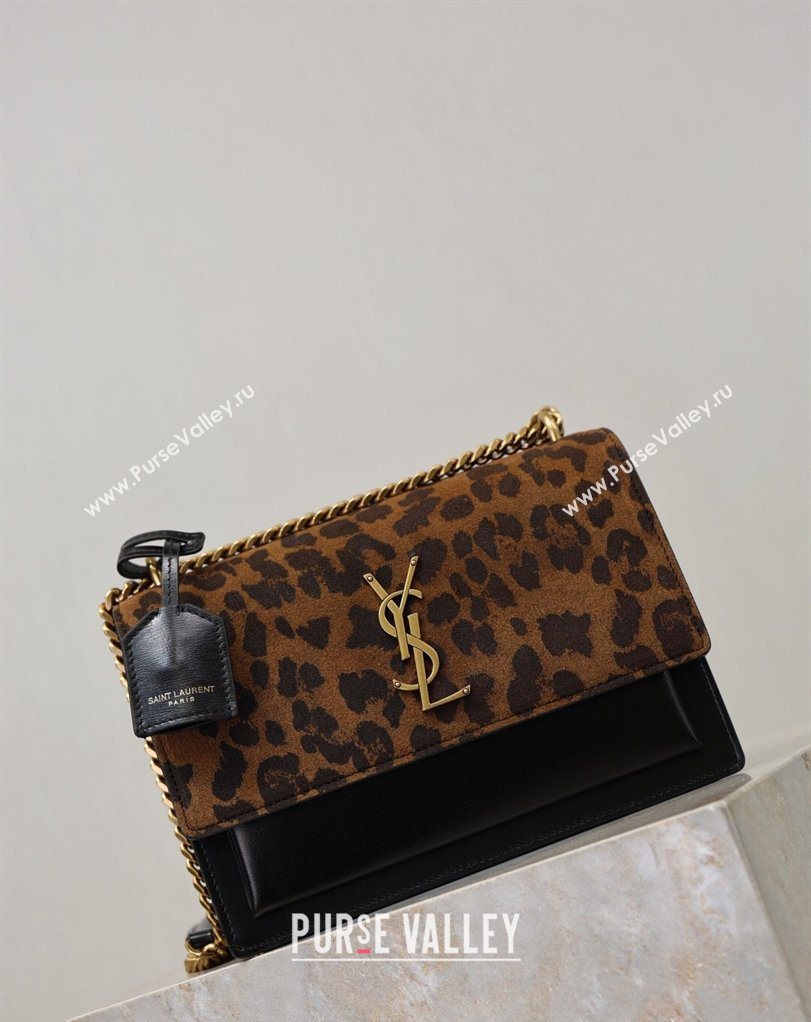 Saint Laurent Sunset Medium Bag in Leopard print and Leather 442906 2026 411906 (MHUI-260403109)