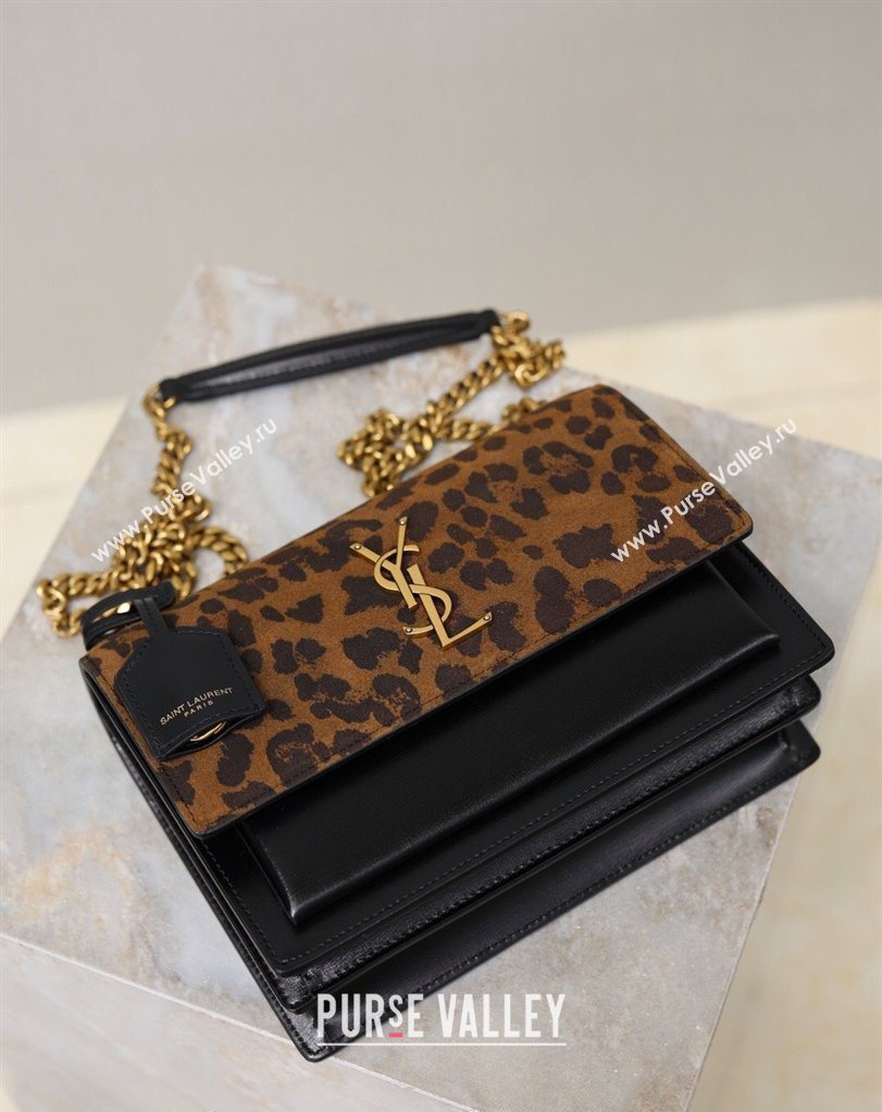 Saint Laurent Sunset Medium Bag in Leopard print and Leather 442906 2026 411906 (MHUI-260403109)