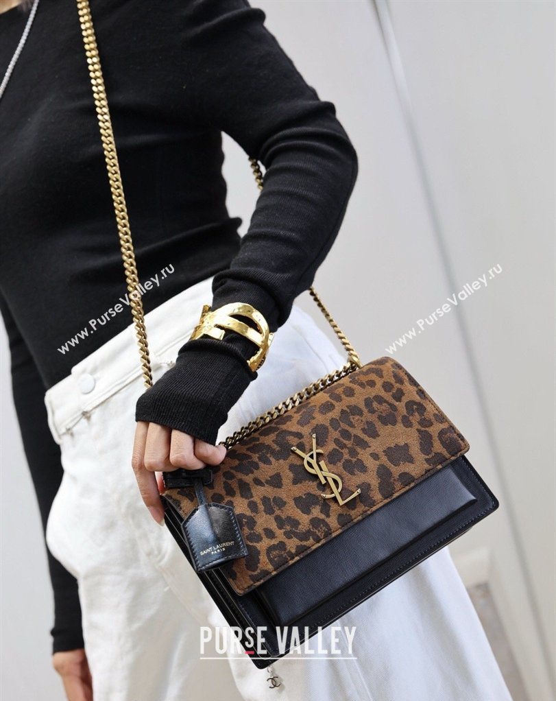 Saint Laurent Sunset Medium Bag in Leopard print and Leather 442906 2026 411906 (MHUI-260403109)