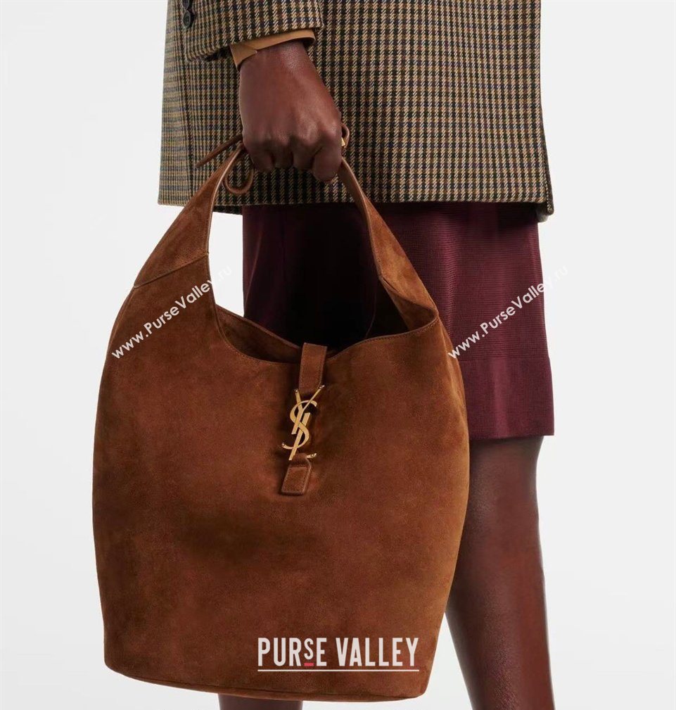 Saint Laurent LE 5 À 7 Supple Large Hobo Bag in Cotton Linen and Leather 753823 Brown 2026 (MHUI-260403122)