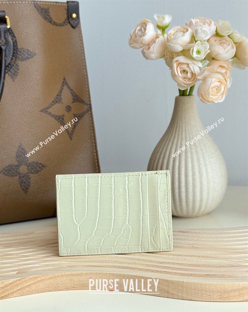 Saint Laurent Uptown Flap Card Case in Crocodile Embossed Leather White 2026 582305 (MHUI-260407002)