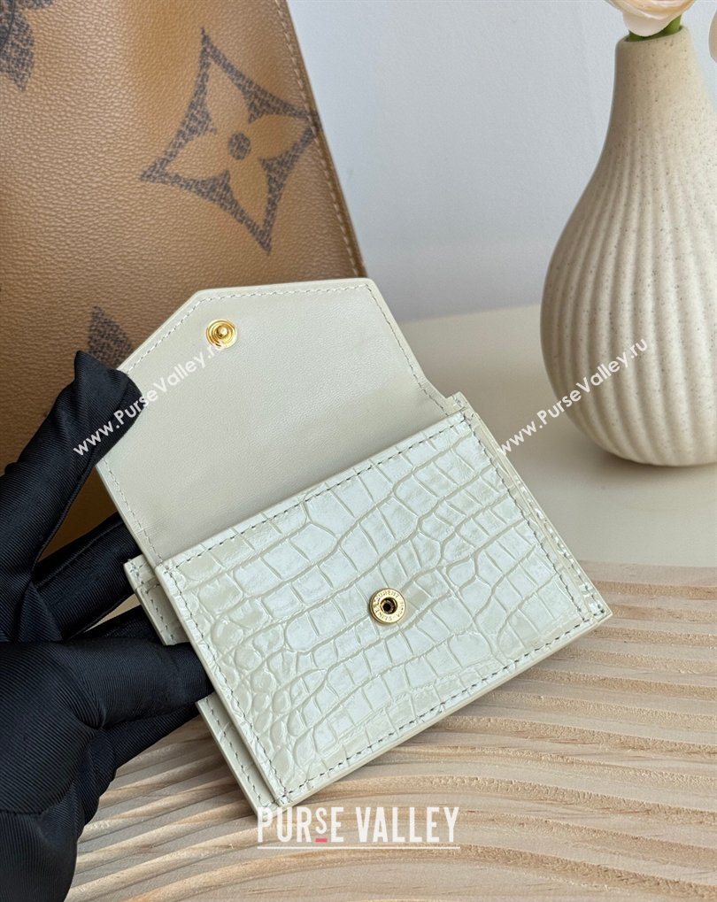 Saint Laurent Uptown Flap Card Case in Crocodile Embossed Leather White 2026 582305 (MHUI-260407002)