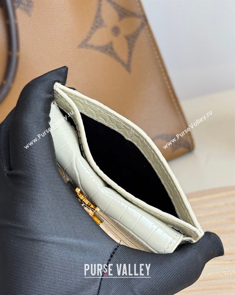 Saint Laurent Uptown Flap Card Case in Crocodile Embossed Leather White 2026 582305 (MHUI-260407002)