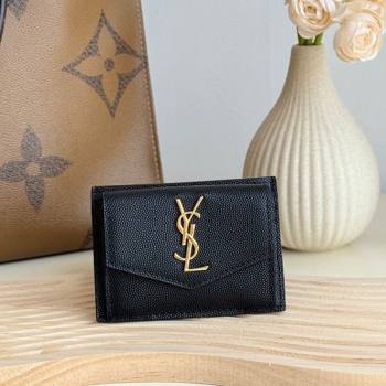 Saint Laurent Uptown Flap Card Case in Grained Leather Black/Gold 2026 582305 (MHUI-260407003)