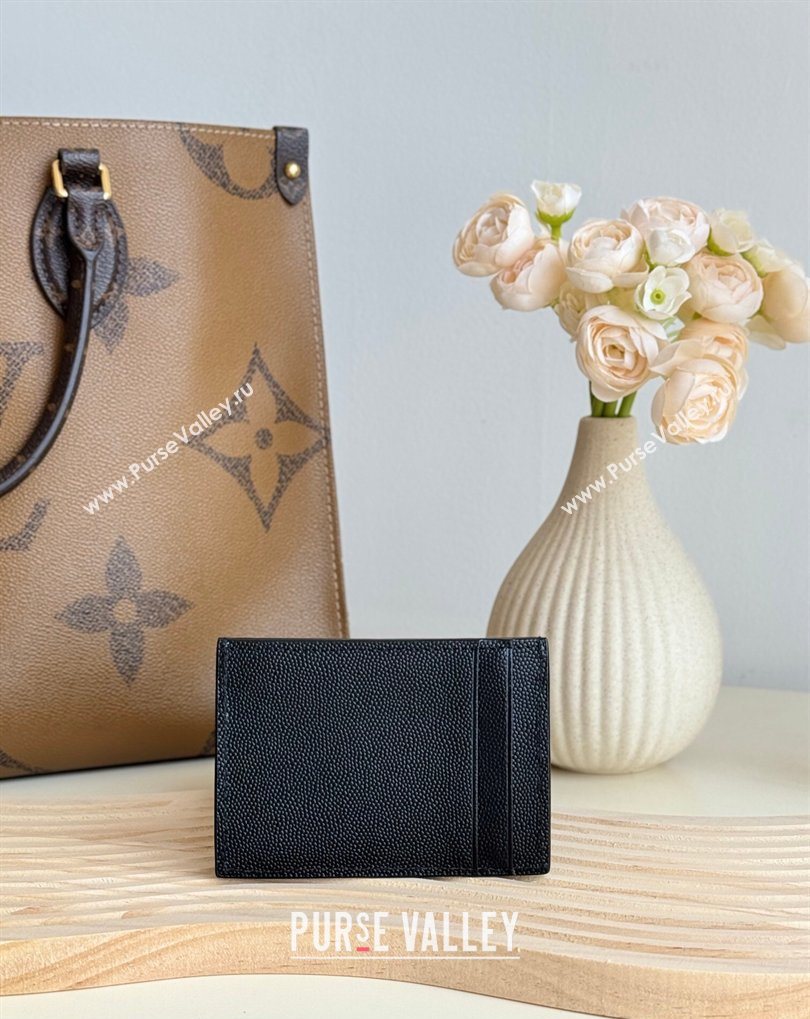 Saint Laurent Uptown Flap Card Case in Grained Leather Black/Gold 2026 582305 (MHUI-260407003)