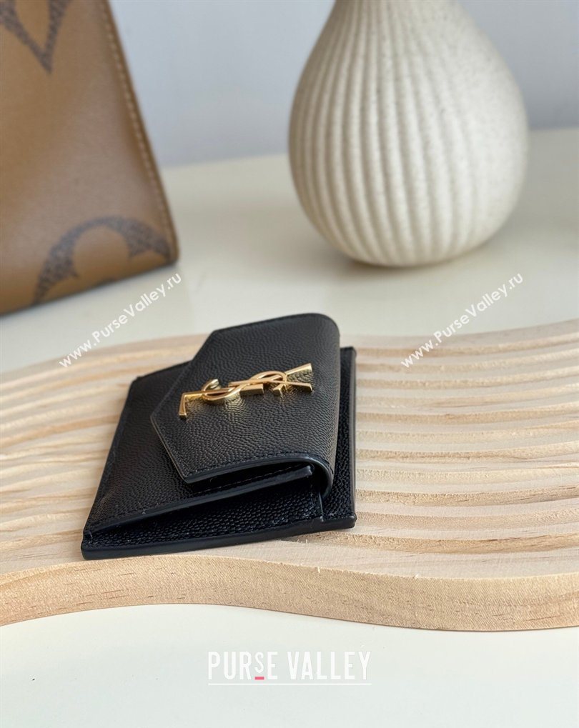 Saint Laurent Uptown Flap Card Case in Grained Leather Black/Gold 2026 582305 (MHUI-260407003)