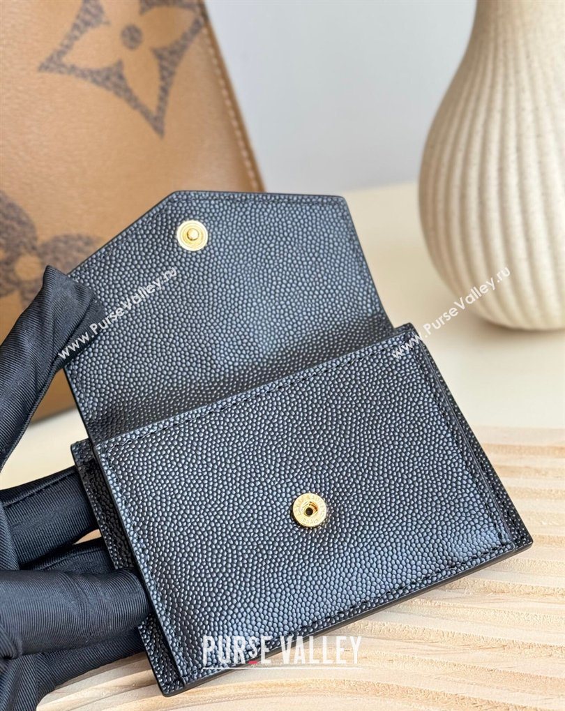 Saint Laurent Uptown Flap Card Case in Grained Leather Black/Gold 2026 582305 (MHUI-260407003)