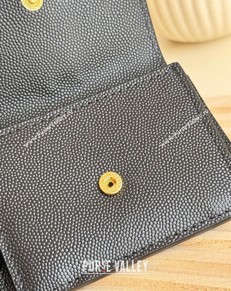 Saint Laurent Uptown Flap Card Case in Grained Leather Black/Gold 2026 582305 (MHUI-260407003)