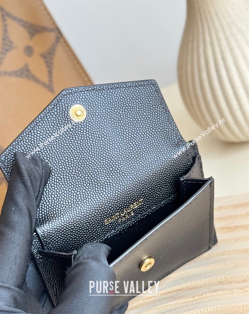 Saint Laurent Uptown Flap Card Case in Grained Leather Black/Gold 2026 582305 (MHUI-260407003)